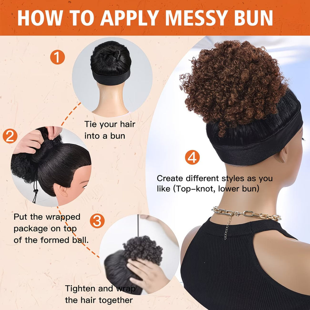 Synthetic Kinky Curly Bun Extension – Dark Brown Drawstring Updo MEKAZON MEKAZON