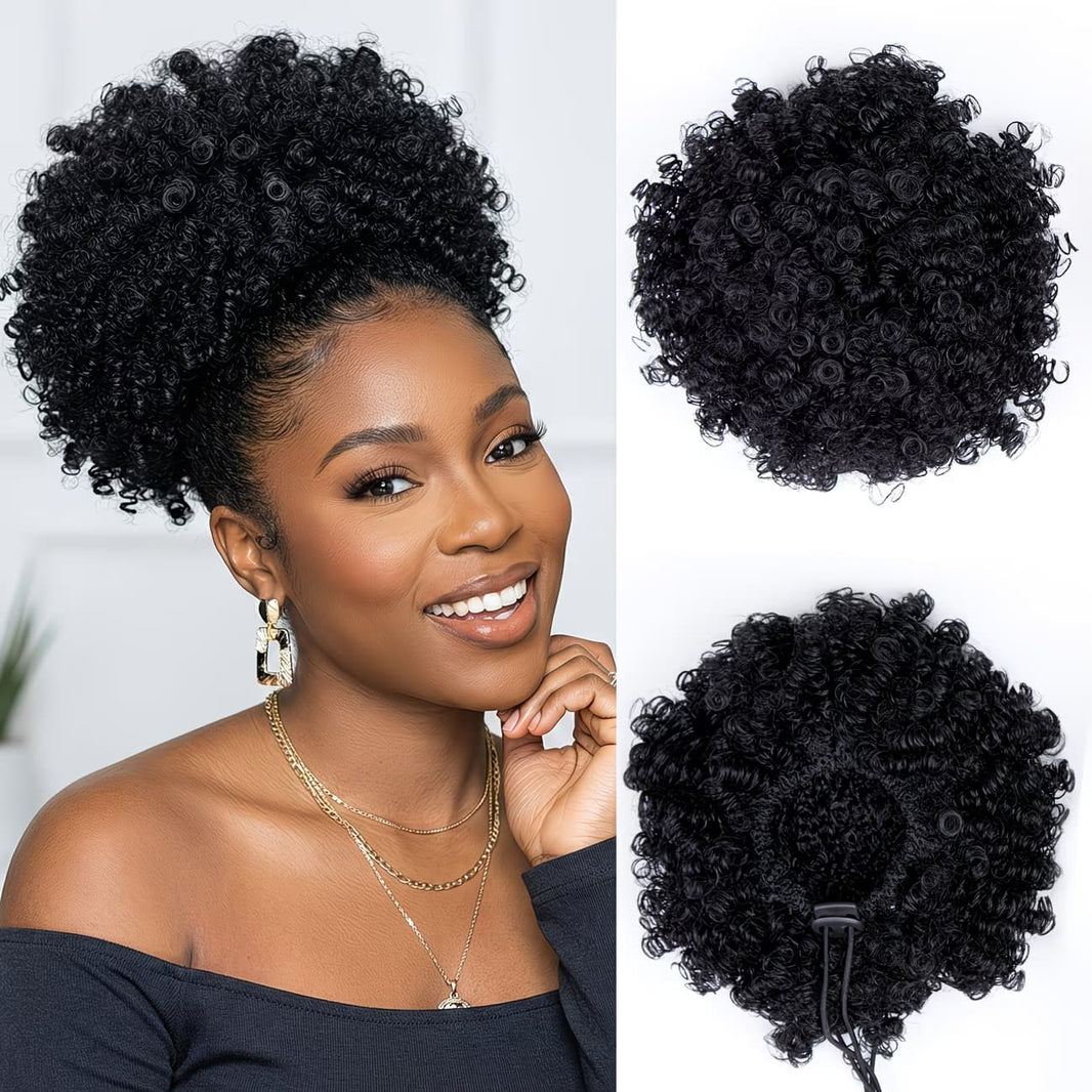 Synthetic Kinky Curly Bun Extension – Dark Brown Drawstring Updo MEKAZON MEKAZON