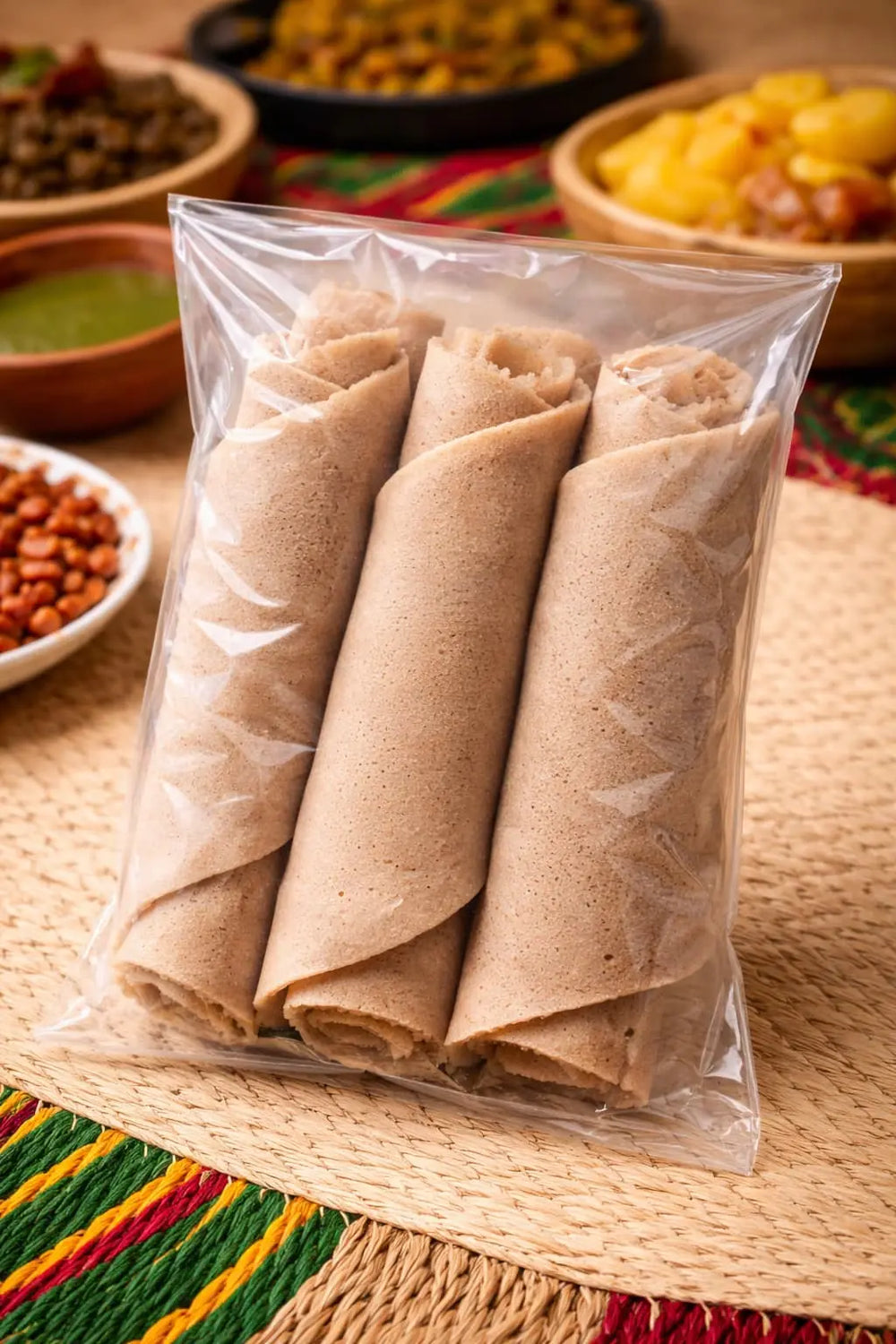 እንጀራ Traditional Ethiopian Injera (3 Pieces per Pack) – Teff Flatbread MEKAZON