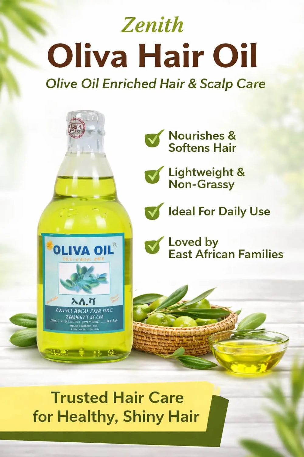 Zenith Oliva Hair Oil – Olive Oil Enriched Hair & Scalp Care for Strong, Shiny Hair MEKAZON