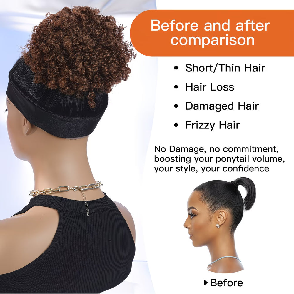 Synthetic Kinky Curly Bun Extension – Dark Brown Drawstring Updo MEKAZON MEKAZON