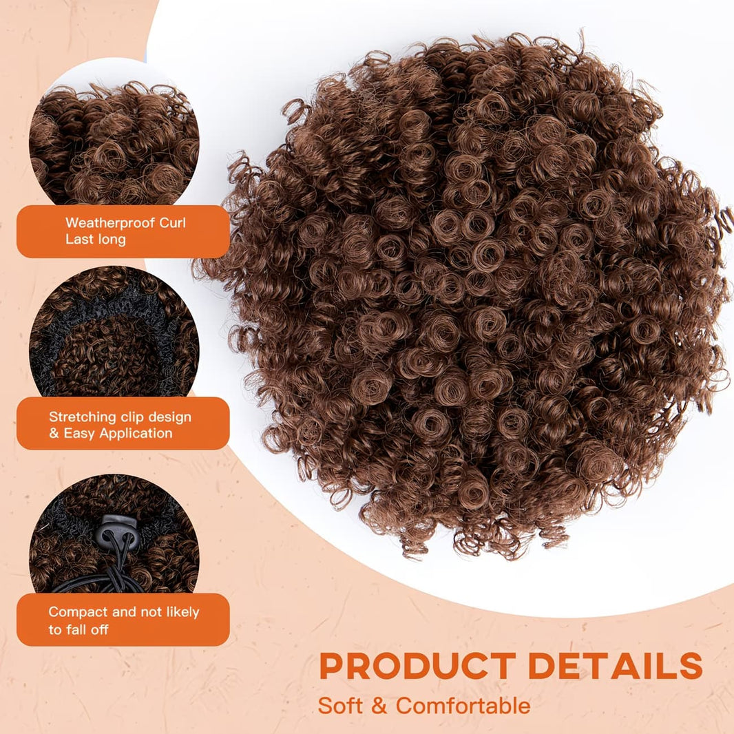 Synthetic Kinky Curly Bun Extension – Dark Brown Drawstring Updo MEKAZON MEKAZON