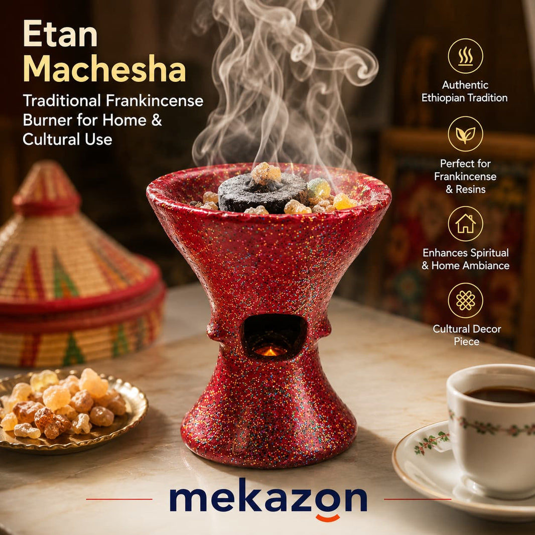 Etan Machesha – Red Glitter Ethiopian Clay Frankincense Burner | Mekazon UAE